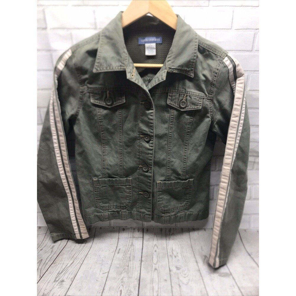 CANYON RIVER BLUES Junior Womens Jacket Size S 3-5 Green Stripe Sleeve Button Up